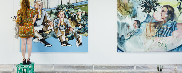 Renee Estee installing works for the 2015 Art Graduate Exhibition. Photo: Drew Echberg.